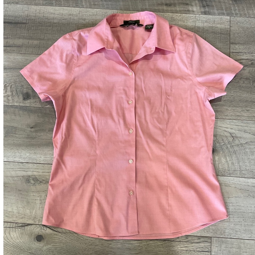 Eddie Bauer Pink Short Sleeve Button Down Shirt Wrinkle Resistant Stretch Medium